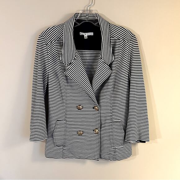 CAbi Navy/White Striped 3/4-Sleeve Double Breasted Blazer Jacket Size Medium - Picture 1 of 13